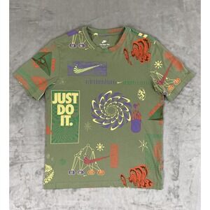 Nike Shirt Mens Medium Green All Over Print Just Do It Graphic Cotton FB9780-386